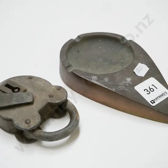 vintage paddlock (no key) & brass ashtray