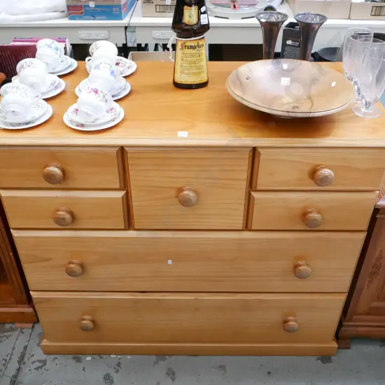 pine & mdf 7 drawer chest H-960 W-1110 D-520, varnish on top needs slight attention