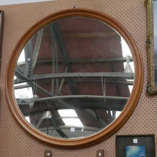 large wood framed circular wall mirror Diam-960