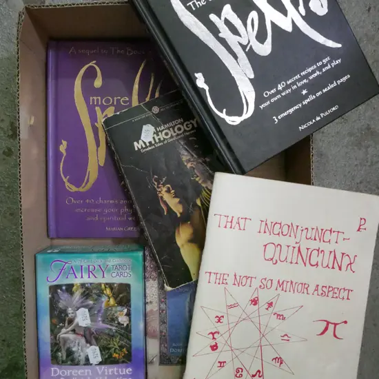 tarot cards, spell books etc