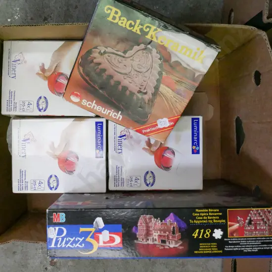 box; wine glasses, 3D puzzle, jelly moulds