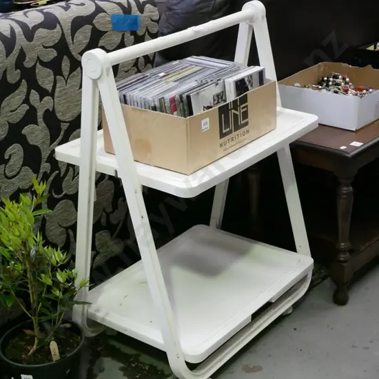 1980s plastic foldaway 2 tier tea trolley