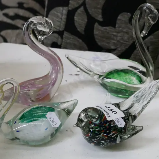 art glass swans and bird