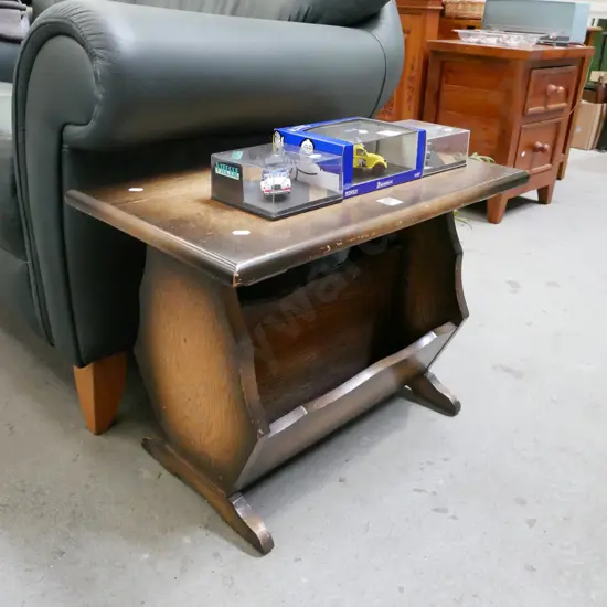 solid oak end table with magazine rack