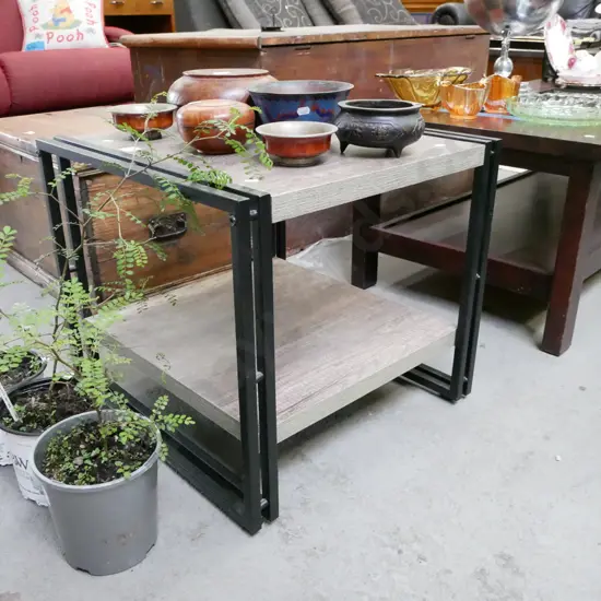mdf faux wood veneer and metal end table - some damage to veneer