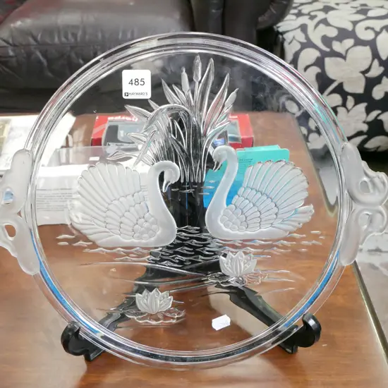 swan themed glass cake plated