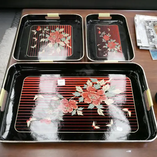 4x 1980s lacquer trays