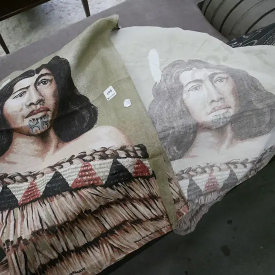 2x wahine print tea towels - 1 significantly faded