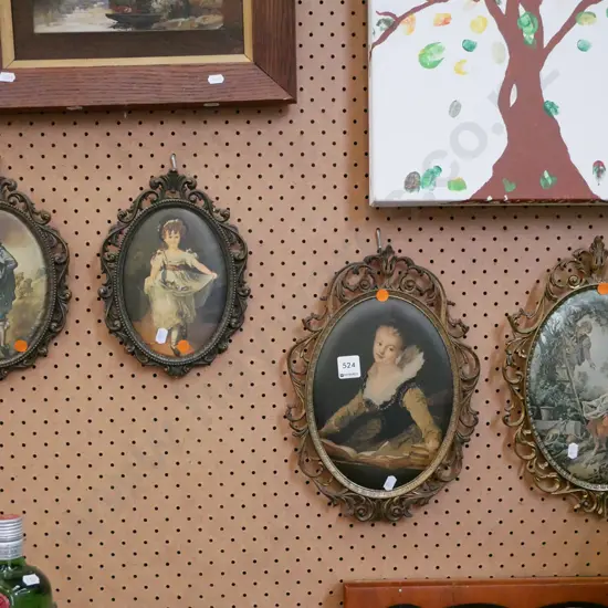 4x ornate framed prints on silk