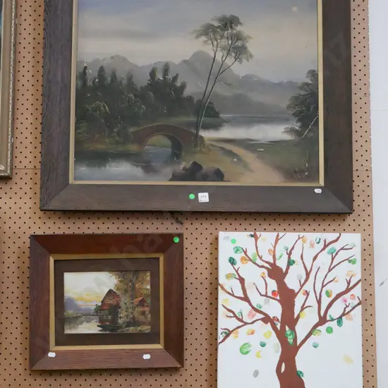 acrylic on boxed canvas tree, 2x oak famed oil - landscapes - greeen dots