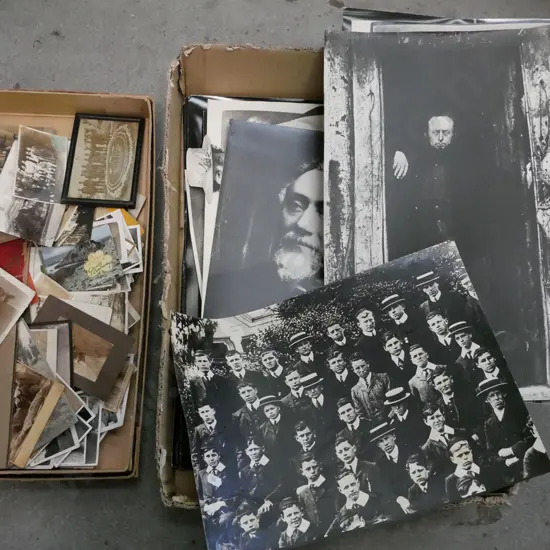 2x boxes; vintage phtographs, large format photographs - yellow dots