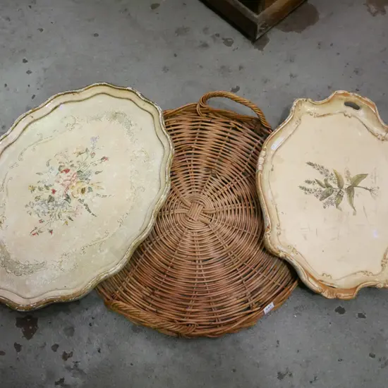 wovwen cane tray, 2x composite trays