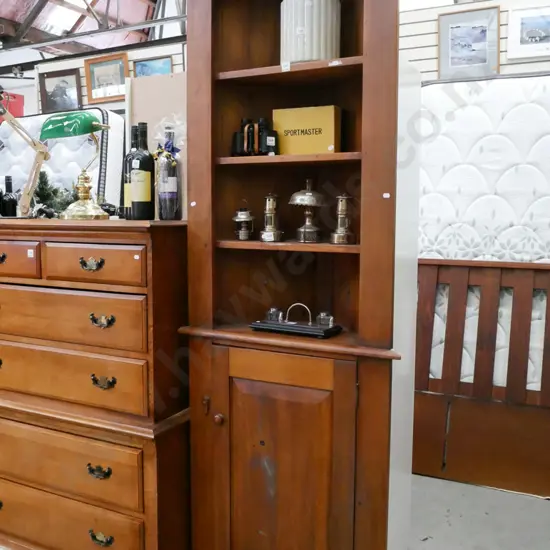 solid pine corner unit with 1 cupboard door and shelves H-2100 W-810 D-400