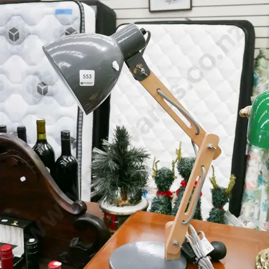 modern metal and wood desk lamp