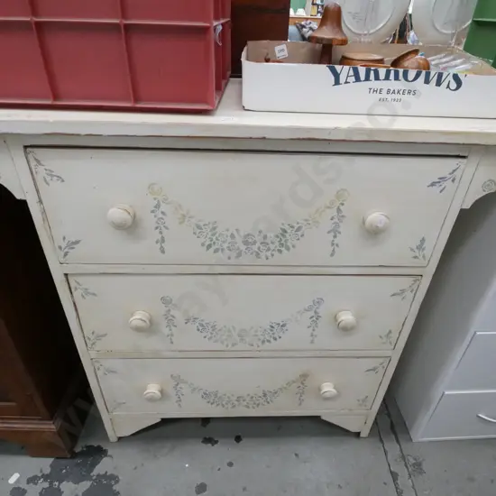 hand painted and decorated Edwardian wooden 4 drawer chest H-885 W-915 D-410