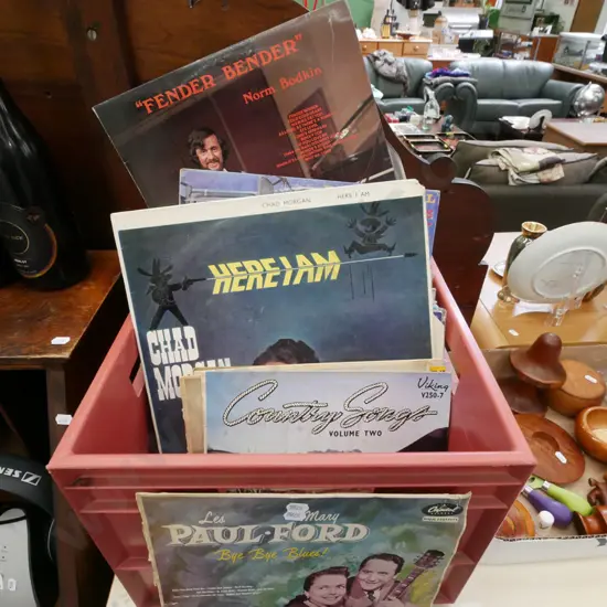plastic crate of country and western LPs