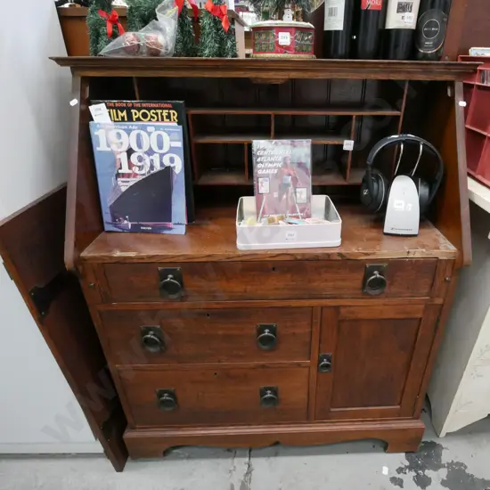 restorer's arts and craft drop front writing desk with 3 drawers and a door 