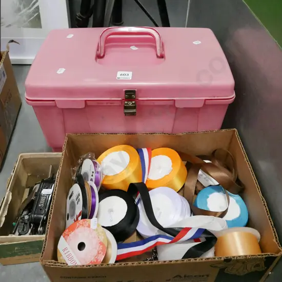 sewing box, ribbons, vintage Singer button holer