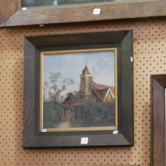 oak framed oil - country church