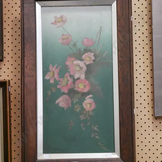 oak framed oil - still life flowers