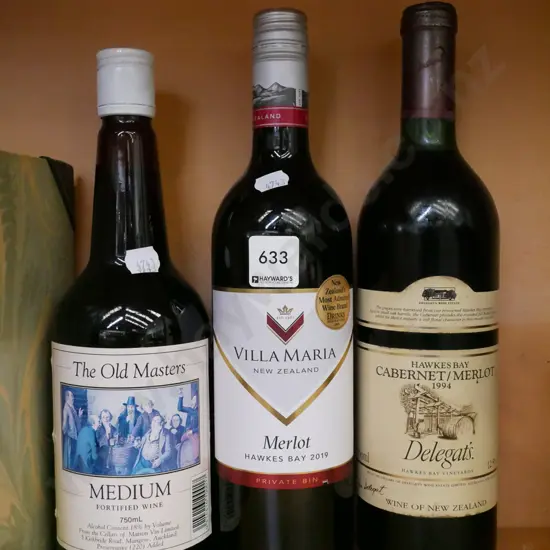 2x bottles Merlot, 1x bottle of fortified wine