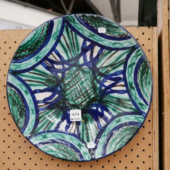 hand painted studio pottery wall charger