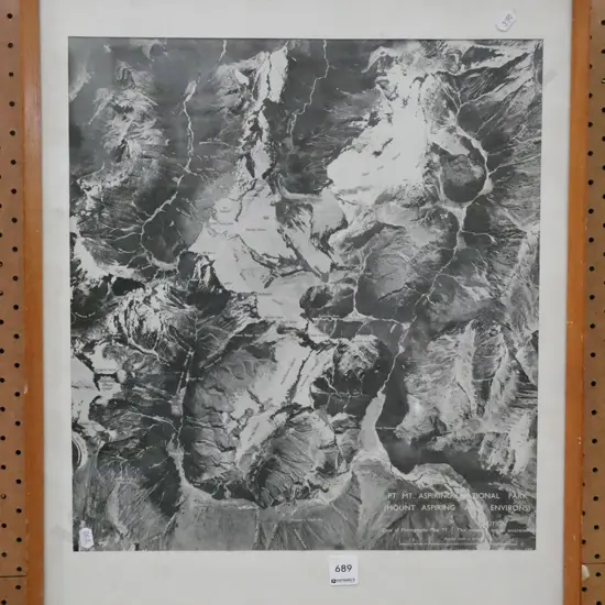 framed aerial map of Mt Aspiring National Park