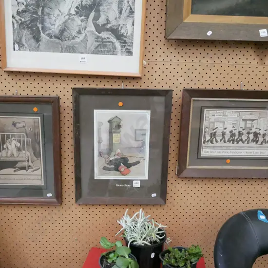 3x framed cartoon prints - orange dots