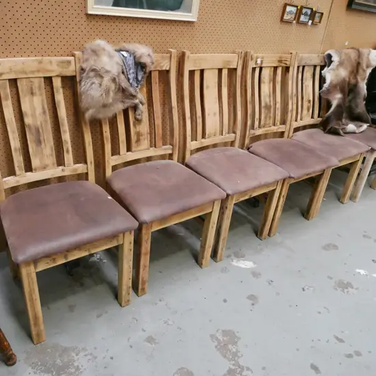 6x partially restored oregon and vinyl dining chairs