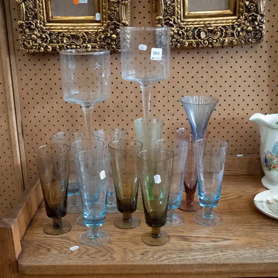 assorted glassware - coloured parfait glasses, 2 large goblets H400