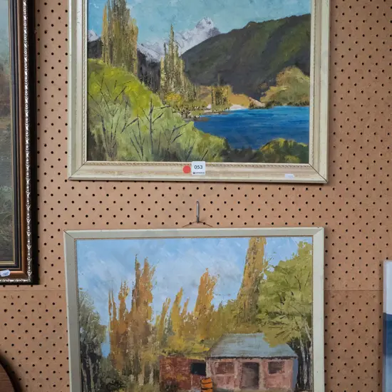 2 oils on board - landscapes - red dots