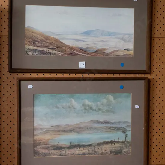 2 framed historical prints - blue dots
