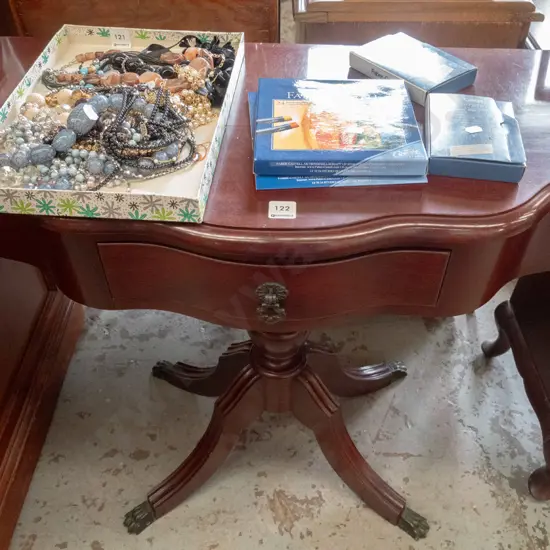 reproduction mahogany pedestal half round hall table with drawer H-670 W-820 D-400