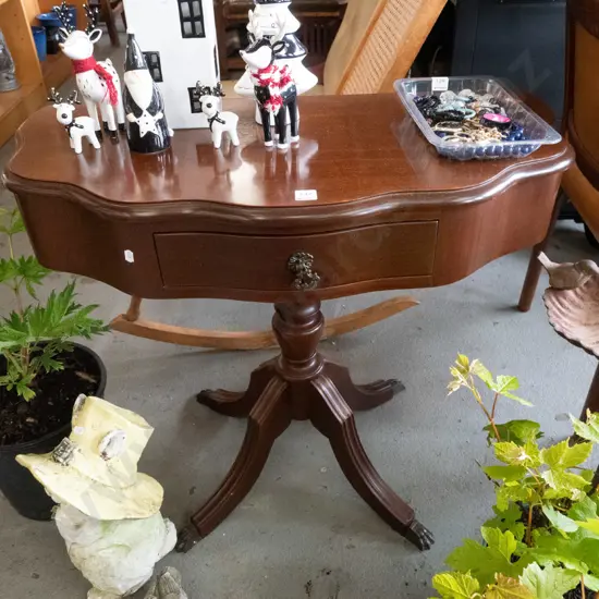 reproduction pedestal half round hall table with drawer H-670 W-820 D-400