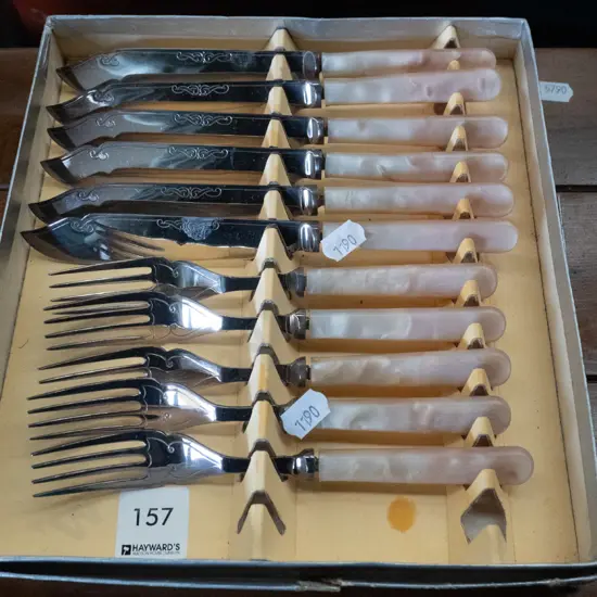 mother of pearl handled fish set