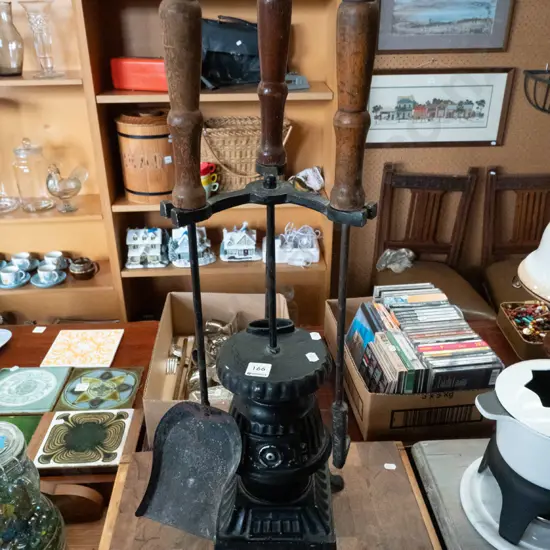 cast alloy pot-belly stove themed fireside set