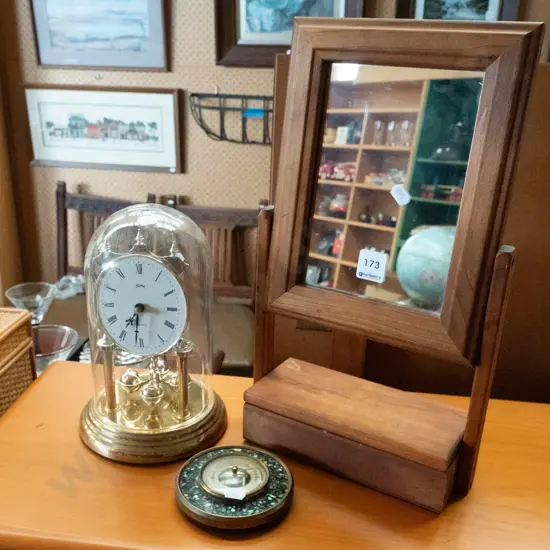 dressing table cheval mirror, paua surround barometer and an anniversary clock