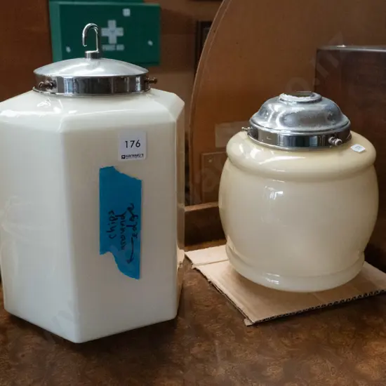 2 deco light fittings - larger has chips around edge, H-300