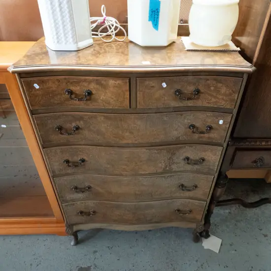 reproduction solid timber cab-leg 6-drawer tallboy - varnish needs attention H-1120 W-820 D-420