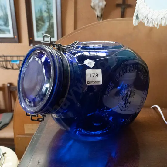 blue glass self sealing storage canister