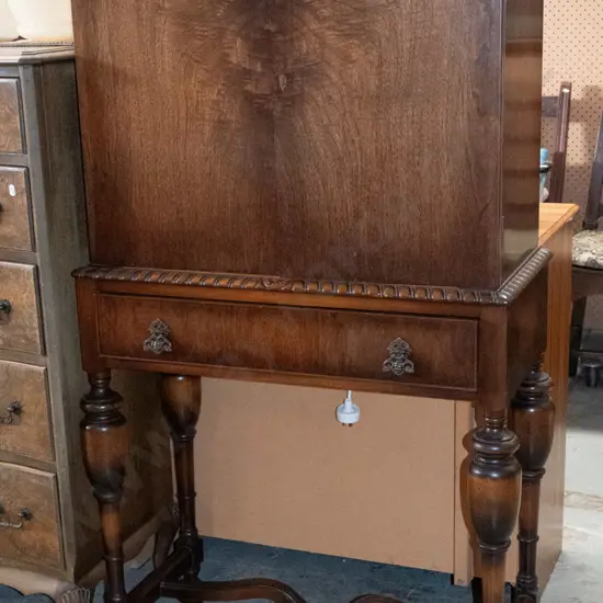 vintage mixed timber 2-door cupboard on stand with 2 adjustable internal shelves, no key H-1370 W-680 D-310