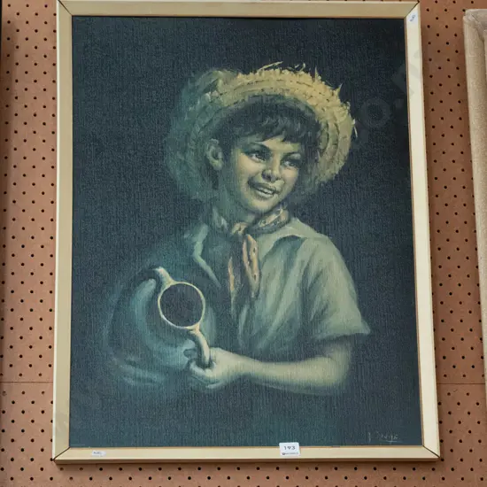 framed retro print - boy with water jug