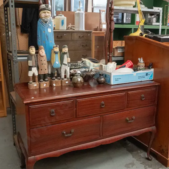 mahogany cab-leg 5-drawer mirror back dresser H-1500 W-1100 D-420