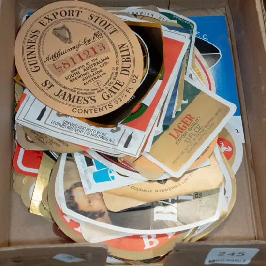 small box of beer bottle labels