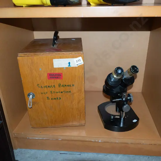 microscope and wooden case