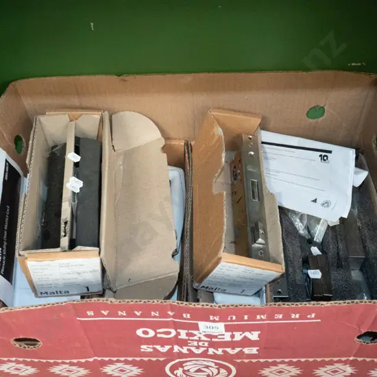 box; various door locks and handles