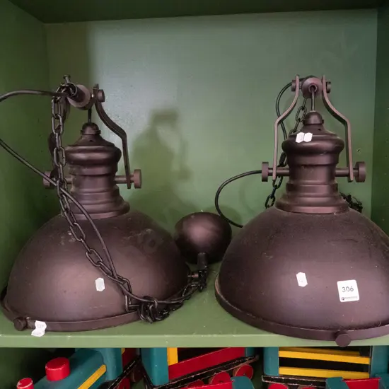 2x industrial themed pendant light fittings H-350