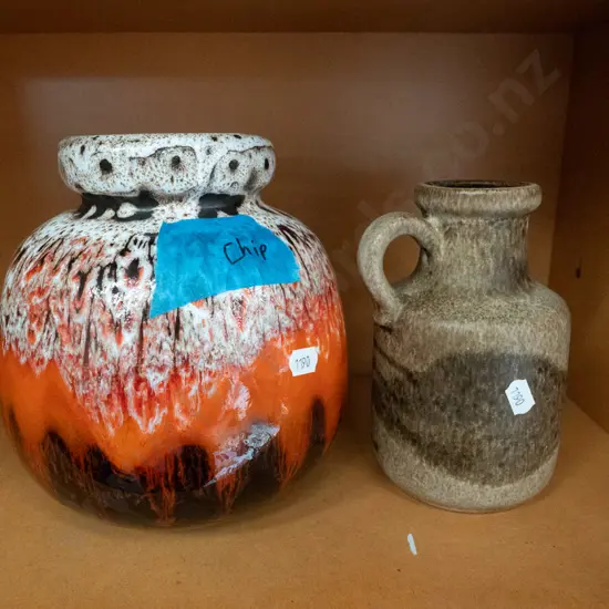 German pottery vases - largest has chip 