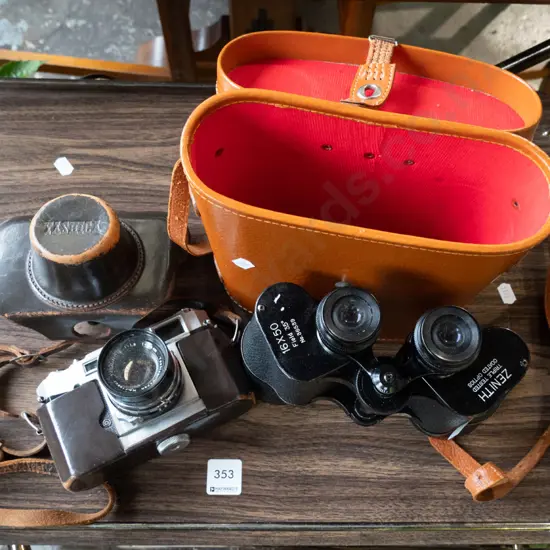 cased Zenith 16x50  field binoculars, Yashica camera - faults