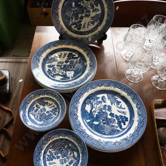 Churchill willow pattern plates and bowls